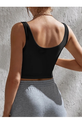 Liona Kadın Kare Yaka Siyah Slim Fit Crop Top Bluz 001