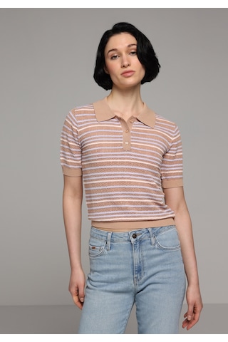 Colin's Colins Slim Fit Polo Yaka Çizgili Kadın Bej Kısa Kol Kazak Cl1078477 Q1.v2 Beı