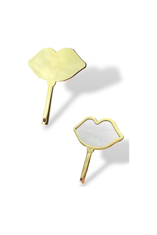 Caş Dekorasyon Altın Renk Dudak Şekilli El Aynası Altın