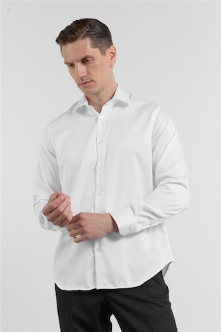 İmza Beyaz Saten İtalyan Yaka Uzun Kol Cepsiz Slim Fit Pamuk Gömlek 1004255231 S