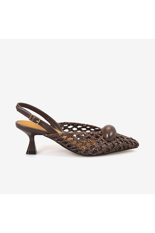 Noa Harmon Kadın Örgü Slingback 5,5cm Sivri Burun Topuklu Ayakkabı 10342 Brown