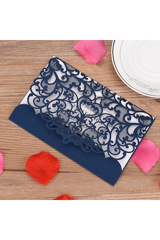 Mufunye "10 Adet İnci Kağıdı Davetiye - Düğün, Doğum Günü Ve Özel Günler İçin Lüks Çiçek Desenli" XL