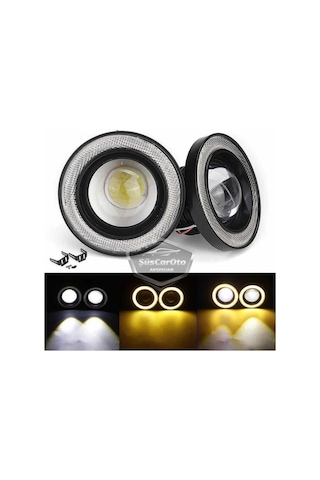 Fiat Linea 2007-2018 Uyumlu Üniversal Mercekli Angel Sis Farı Metal Su Geçirmez 76 Mm Sarı Halkalı Gündüz Farı Angel Eyes 2 Adet 01 Şüscaroto Aksesuar