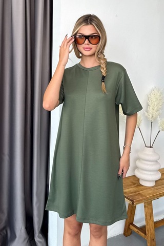 Giysa Kadın Bisiklet Yaka Kısa Kollu Basic Elbise Haki - Ms0001679