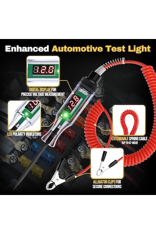 Ayrex 6v/12v/24v Dijital Led Otomotiv Devre Test Cihazı Voltaj, Süreklilik Ve Sigorta Test Kalemi