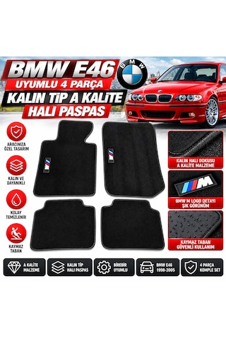 Bmw E46 Uyumlu 4 Parça Kalın Tip A Kalite Halı Paspas