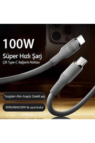 100w Çift Type-c Dokuma Şarj Kablosu 1.5 Metre 6a Yüksek Akım Lav Desenli Volfram Kılıf 1,5 Metre Tip-c - Tip-c