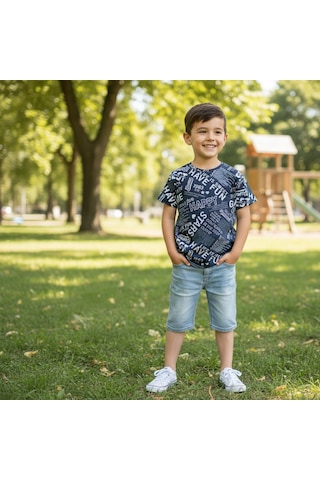 Bonbon Çocuk Siyah Baskılı Tshirt Cb1022