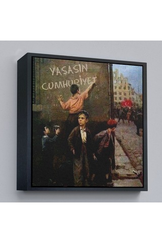 Çerçeveli Yaşasın Cumhuriyet Yazan Çocuklar Kanvas Tablo-5896