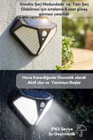 Technosmart 102 Led Solar Duvar Lambası 2 Li Set Hareket Sensörlü, 3 Modlu Ip65 Dış Mekan Aydınlatma