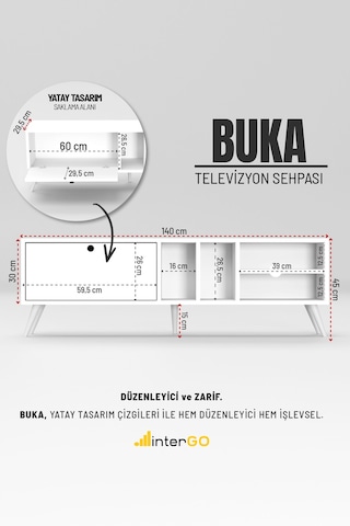 Buka Tv Sehpası, Tv Standı, Televizyon Ünitesi Beyaz
