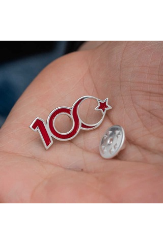 925 Ayar Gümüş Ay Yıldız 100.yıl Rozet Çok Renkli
