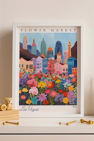 Las Vegas Amerika Çerçeveli Tablo Seyahat Severlere Salon Ve Ofis İçin Estetik Duvar Dekoru Travel Flower Market