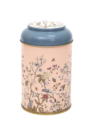 Botanica Pink Desenli Yuvarlak Metal Kutu, 10.5 X 15 Cm, 1.1 Lt