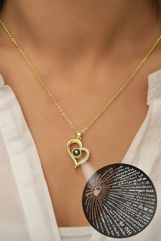 Altın Kaplama 100 Dilde Seni Seviyorum Kalp Çelik Kolye Altın