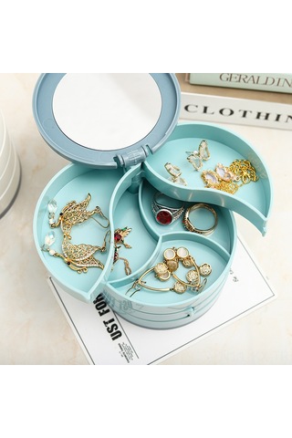 Kangvka Mavi 360 Derece Döner Çok Katlı Kuyumluk Kutusu - Küçük Aksesuarları Düzenle Ve Sakla 1 Adet Mavi