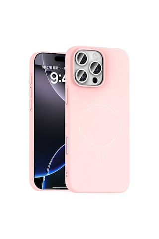Maks Technology iPhone Uyumlu 16 Pro Kılıf M-safe Şarj Özellikli Kamera Korumalı Mkst Elio Sert Pc Kapak - Açık Pembe