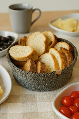 Kaan Home 13 Parça El Dokuma Kahvaltı Seti - 6 Supla 6 Çay Altı 1 Ekmek Sepeti Vegan Sunum Gri Antrasit
