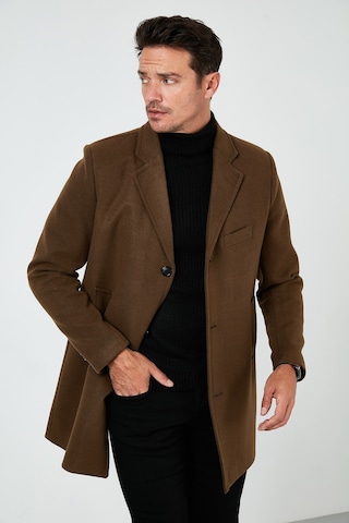 Buratti Slim Fit Tek Yırtmaçlı Düğmeli Mono Yaka Kaşe Erkek Kaban 5840098 Taba
