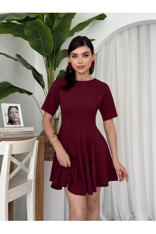 Efnaz Style Crem Pliseli Elbise Bordo