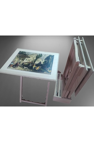Zigon RESİMLİ ÇANTA sehpa model Parlak Bayaz Lake Kayın torna Nostalji El Yapım