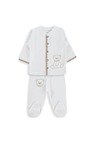 Civil Baby Oturan Tatlı Ayı Baskılı 1-9 Ay Pijama Takımı - Ekru