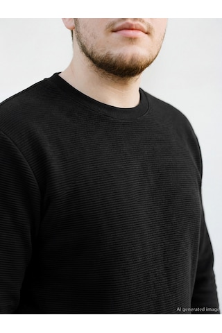 Lcw Eco Siyah Bisiklet Yaka Dokulu Erkek Sweatshirt