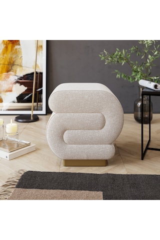 Sally S Puf, Oturma Odası, Antre Puf, Krem, Gold Metal Ayak KREM