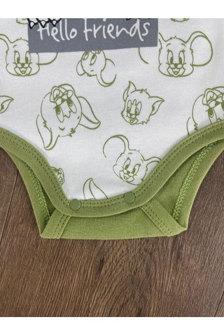 2d2b Hello Friends Alttan Çıtçıtlı Bereli Unisex 3lü Bebek Takım Yeşil