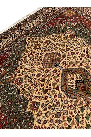 El Dokuma Sıfır Bünyan Halısı 202 x 320 Krem Yeşil Kiremit %100 Yün Halı