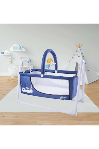 Chubby Baby Müzikli Melodi Kutulu Candy Sepet Beşik Sallanır, 2 Peluş Oyuncaklı Beşik Lacivert