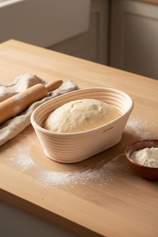 Bambum Puder - Ekmek Mayalama Sepeti Oval 21 Cm Ahşap