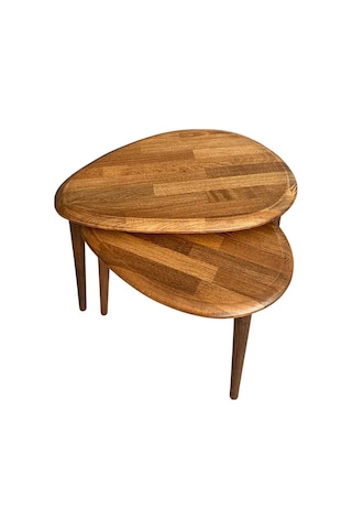 Fawdecor Asimetrik Masif Ahşap Orta Sehpa Ve 2'li Zigon Ceviz