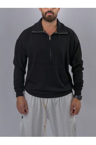 Cocopelli Fermuarlı Polo Yaka Siyah Erkek Sweatshirt Coc3521