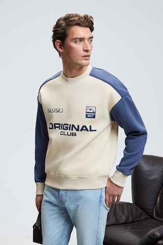 Grimelange MONTY Erkek Yuvarlak Yaka Baskılı Omuzları Yeşil Renkte Relaxed Fit Bej Sweatshirt