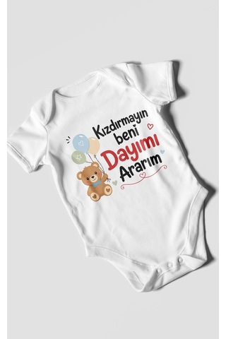 Morivokids Kızdırmayın Beni Dayımı Ararım Kısa Kollu Bebek Body %100 Pamuk Beyaz