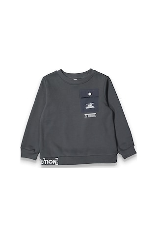 Erkek Çocuk Kalın Baskılı-cepli Sweatshirt Koyu Gri