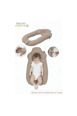 Mordesign Moresleep 2'si 1 Arada Bebek Sarılma Ve Şekillendirme Yastığı, Düz Kafa Yastığı,pamuklu,uyku Yastığı Kapiçino Zg10194-5