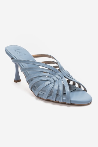Luvi Shoes Olıvera Bebe Mavi Cilt Kadın İnce Topuklu Terlik