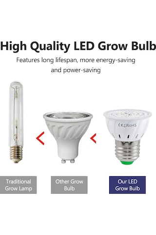 Fosenze E14 Taban Bitki Büyüme Ampülü, 48 Led Kırmızı-mavi Spektrum, Ev/ofis/seralar İçin Fotosentez Destekleyici Çok Renkli