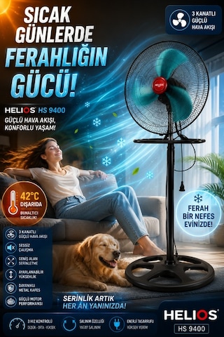 Helios 26 İnç 3 Pervaneli Ayaklı Vantilatör