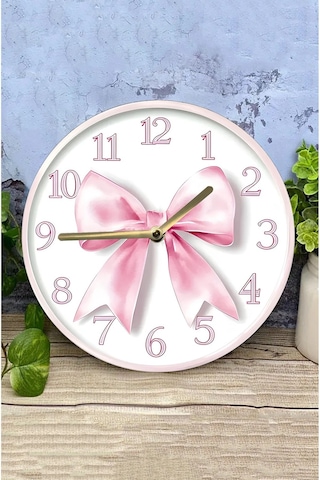 Pembe Kurdele Temalı 3d Görünümlü Mdf Duvar Saati 33 Cm Sdw309 Renkli