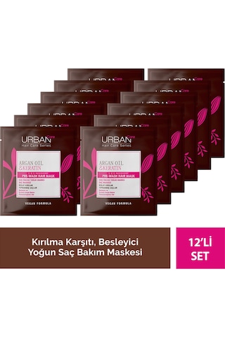 Argan Oil & Keratin Kolay Kırılan Yıpranmış Saçlara Duş Öncesi Saç Bakım Maskesi 12'li Set