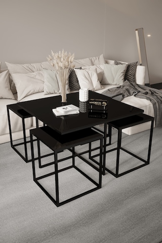 4+1 Siyah Kaplama Siyah Ayna Orta Sehpa