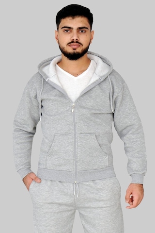 Gri 3 Iplik Fermuarlı Kapşonlu Sweatshirt Gri