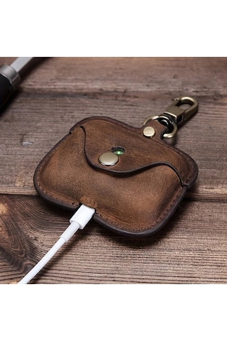 Techbloom Lüks İtalyan Crazy Horse Deri Kılıf Airpods Uyumlu Pro Ve 3 İçin Premium Sığır Derisi Koruyucu Kılıf Coffee Color 01