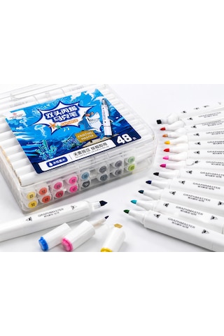 Graphmaster Sta-art Çift Uçlu Akrilik Marker 48'li Set Yuvarlak Uç Boya Kalemi Çok Renkli