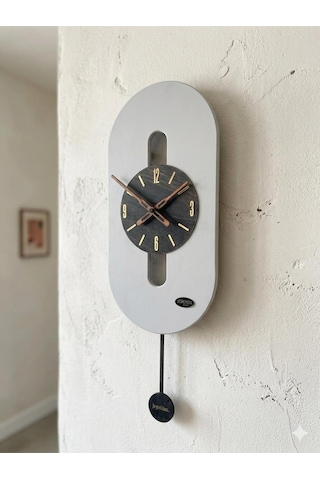 Rio Dekoratif Duvar Saati Ahşap Modern Uzun Model Salon Ofis Saati Ultra Sessiz Mekanizma 26x70 Cm Gri