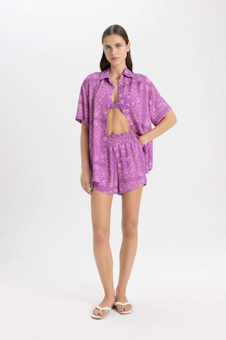 DeFacto Regular Fit Desenli Viskon Plaj Şortu-Fall in Love C3156AX24SMPR442 Mor