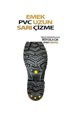 Pvc Uzun Çizme Sarı Tabanı Siyah